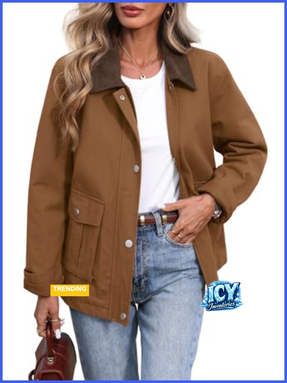Oversized Quilted Barn Jacket Cotton Utility Coat with Corduroy Collar